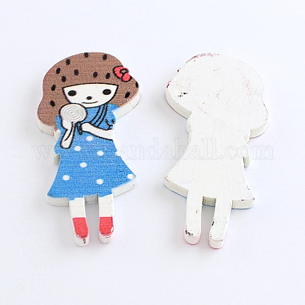 Lovely Girl Printed Wood Cabochons WOOD-Q019-002-1