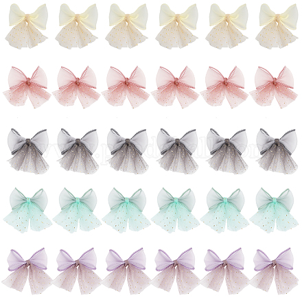 Chgcraft 30 pièces 5 couleurs à la main polyester organza nœud papillon ornement accessoires DIY-CA0004-79-1