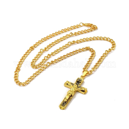 Cruz con collar con colgante de aleación de Jesús con cadenas de caja de hierro. NJEW-D048-04AG-1