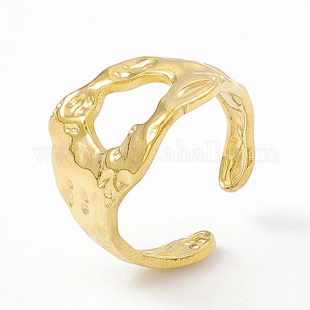 Ion Plating(IP) 304 Stainless Steel Wide Hollow Open Cuff Ring for Women RJEW-G275-04G-1