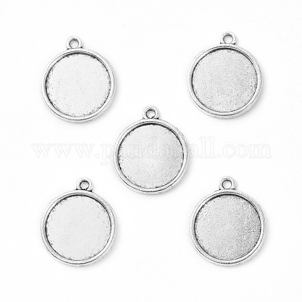 Supports de pendentif de cabochon rond plat d'argent antique de style tibétain TIBEP-M022-29AS-1