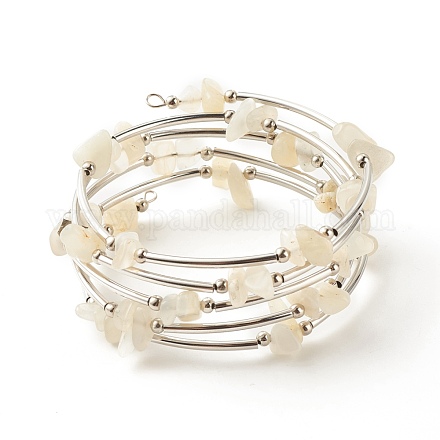 5-петлевые женские браслеты с бусинами из натурального белого лунного камня BJEW-JB01517-08-1