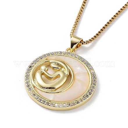 Ожерелья с подвеской из латуни с микро паве на День матери и прозрачным кубическим цирконием NJEW-G126-01A-1