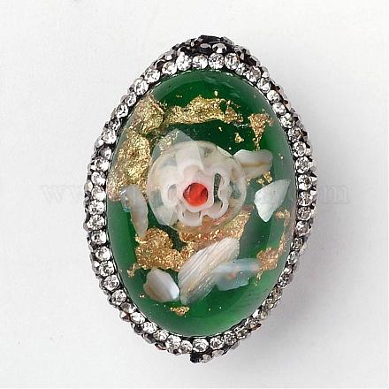 Oval gefärbte Harzgoldfolie Perlen RESI-K004-E-01-1