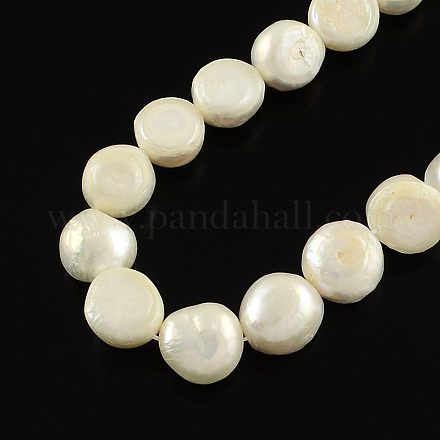 Flat Round Nucleated Pearl Beads Keshi Pearl Bead Strands PEAR-Q004-29-1