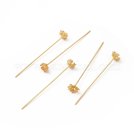 Brass Crystal Rhinestone Flower Head Pins KK-A178-03G-1