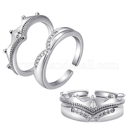 Clear Cubic Zirconia Crown Matching Cuff Rings Set JR848A-1