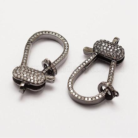 Long-Lasting Plated Brass Micro Pave Grade AAA Cubic Zirconia Lobster Clasps ZIRC-G090-41B-NR-1
