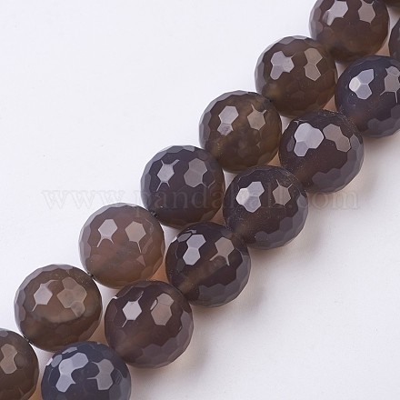 Facetten runden natürlichen grauen Achat Perlen Stränge G-E302-060-18mm-1-1