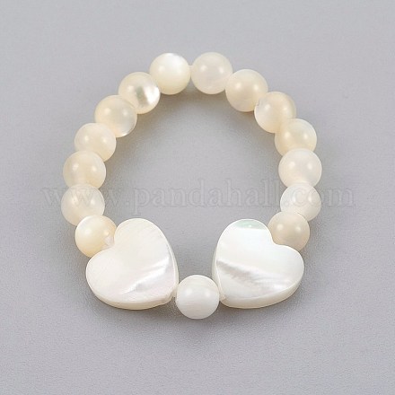 Sea Shell Beads Stretch Finger Rings RJEW-JR00239-02-1