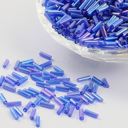 透明色の虹ガラスラッパビーズ  ABカラー  ブルー  6x1.8mm  穴：0.6mm  1250個/ 50g X-TSDB6MM168-1