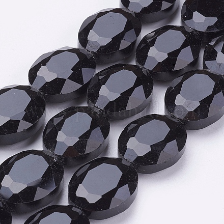 Black Faceted Oval Glass Bead Strands X-GLAA-S003-20x11mm-05-1