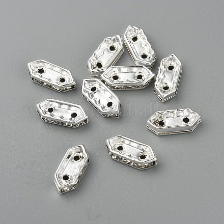 Hexagon Silver Color Plated Brass Middle East Rhinestone Bridge Spacers X-RSB021NF-2-1