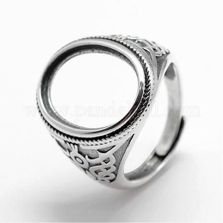 Adjustable Thai Sterling Silver Oval Wide Band Ring Components STER-F025-98AS-1