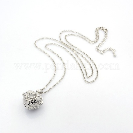 1 brin femmes à la mode longue chaîne de rolo en laiton coeur cage médaillon pendentif colliers X-NJEW-L067-04-1