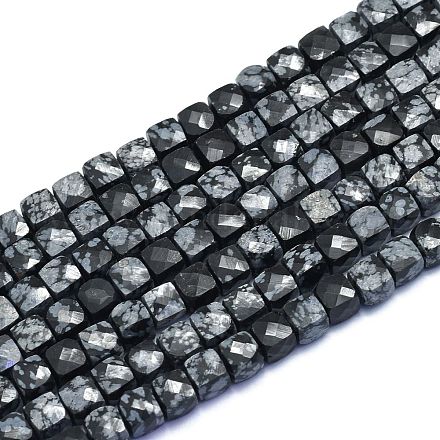 天然石スノーフレークオブシディアンビーズ連売り  キューブ  多面カット  6~6.5x6~6.5x6~6.5mm  穴：1mm  約58個/連  15.55インチ（39.5cm） G-K310-B13-1