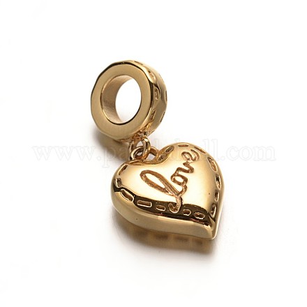 304 Stainless Steel Heart with Love European Dangle Charms OPDL-N003-06-1