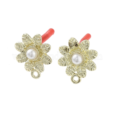 Rack Plating Golden Alloy with ABS Pearl Stud Earring Findings EJEW-B036-03G-07-1