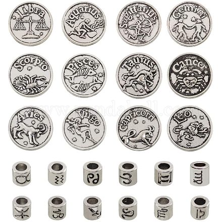 Pandahall 24 piezas antiguo tono plateado cuentas del zodiaco encanto 4.5mm agujero cuentas del horóscopo ajuste pulsera europea PALLOY-PH0013-24AS-1