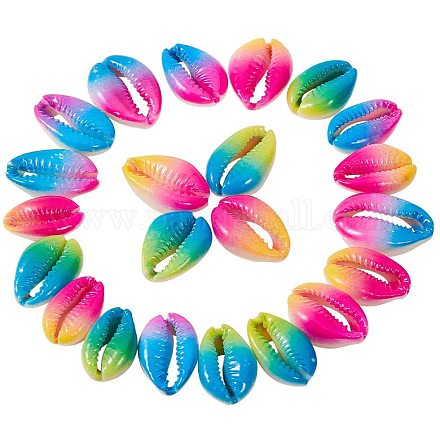 PandaHall Elite about 30pcs 3 Colors Spray Paint Cowrie Spiral Shell Beads Charms No Holes for DIY Crafts Home Decoration Arts SHEL-PH0001-06-1