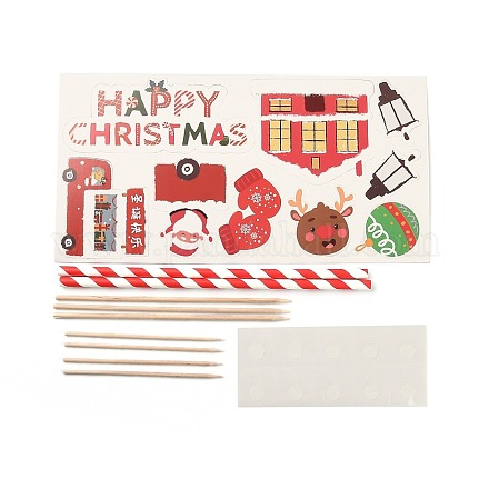Diyのクリスマスのテーマ紙ケーキ挿入カードの装飾  竹の棒で  ケーキデコレーション用  サンタクロース  レッド  150mm DIY-H108-14-1