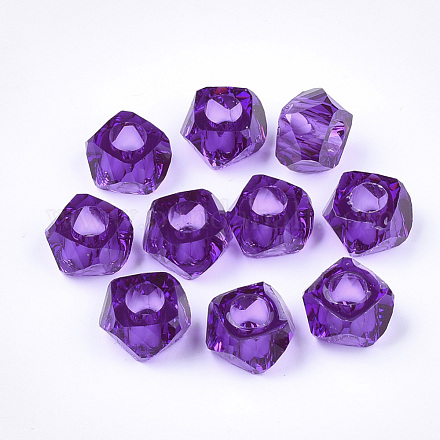 透明樹脂ビーズ  大穴ビーズ  多面カット  ポリゴン  青紫色  13x13x8mm  穴：5.5mm RESI-T030-01D-1