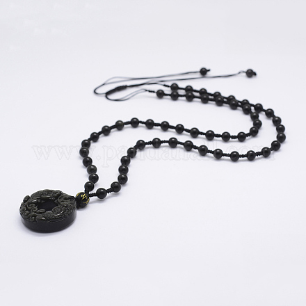 Natürlichen goldenen Glanz Obsidian Perlen Anhänger Halsketten NJEW-E116-04-1