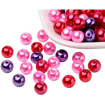 Pandahall 100 pz perline di perle di vetro perlate mix di san valentino HY-PH0006-8mm-10-1