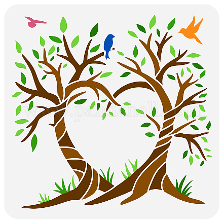FINGERINSPIRE Love Tree Painting Stencil 11.8x11.8inch Reusable Two Trees Drawing Template for Decoration Life Tree Stencil Tree of Life Spring Nature Plant Stencil for Wall Wood Furniture Painting DIY-WH0391-0040-1