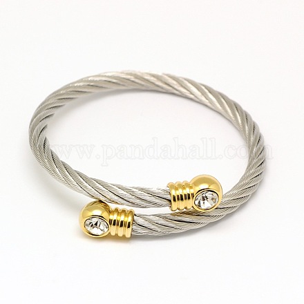 Bracelets jonc avec boule à la mode pour femmes en 304 acier inoxydable BJEW-N225-90G-1