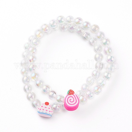 Braccialetti per bambini elasticizzati con perline acriliche trasparenti BJEW-JB06324-01-1