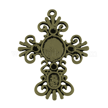 Style tibétain supports strass alliage pendentif croix cabochon X-TIBEP-24985-AB-FF-1