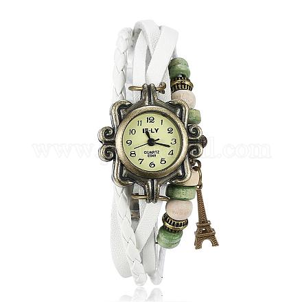 女性はブレスレットの腕時計を包みます  クォーツ時計  模造革と合金ガラス  エッフェル塔  ホワイト  アンティークブロンズ  200mm WACH-BB17387-1-1