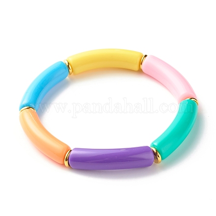 Bracelet extensible en perles de tube incurvées acryliques de couleur bonbon pour fille femmes BJEW-JB07297-01-1