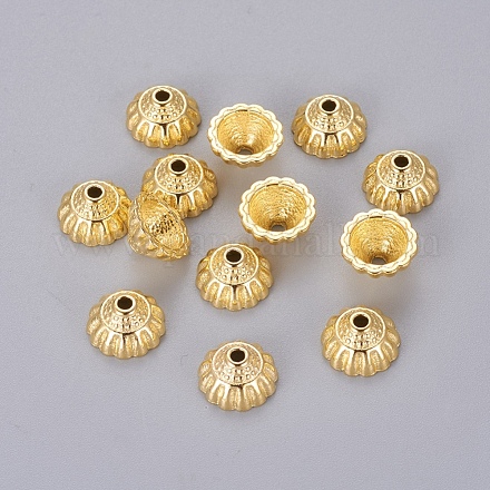 チベット風合金ビーズキャップ  鉛フリー及びカドミウムフリー  ゴールドカラー  10x5.5mm  穴：1.5mm K0PBB011-1