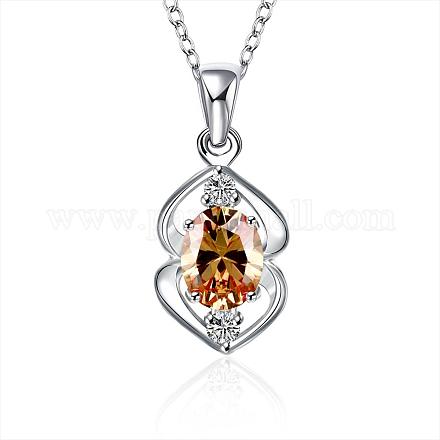 Silver Plated Brass Cubic Zirconia Double Heart Pendant Necklaces NJEW-BB02951-C-1