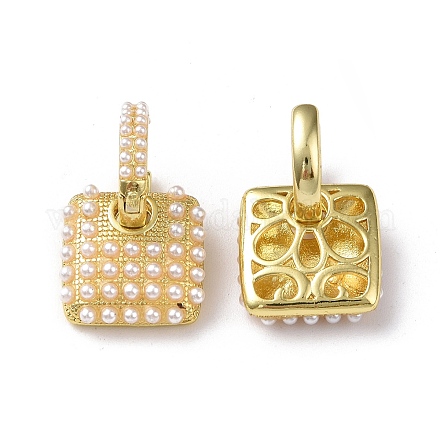 Boucles d'oreilles pendantes carrées en perles d'imitation en plastique EJEW-M215-03G-1