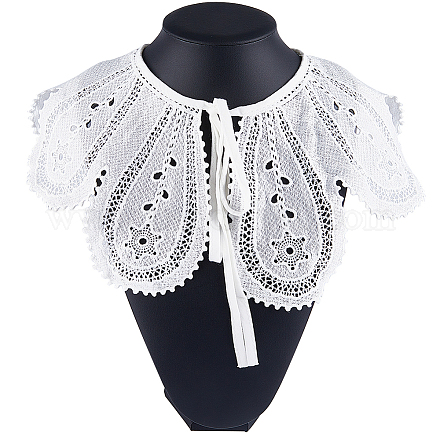 GORGECRAFT 1 Box Halloween Christmas Detachable Embroidery Collar Mini Cape Dickey False Collars White Hollow Out Flower Capes Decorative Applique Neckline Shirt Lapel with Rope for Women Dress Blouse DIY-GF0007-73-1