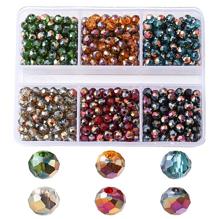 6 Strands 6 Colors Electroplated Transparent Glass Beads Strands EGLA-YW0001-46-1