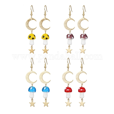 4 Pairs 4 Colors Mushroom Lampwork Dangle Earrings EJEW-TA00306-1