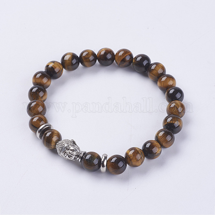Natural Tiger Eye Beads Stretch Bracelets BJEW-E325-D19-1