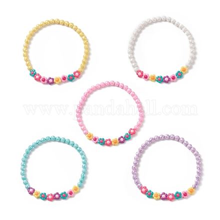 Acrylblumen- und facettierte runde Perlenketten NJEW-JN04191-1