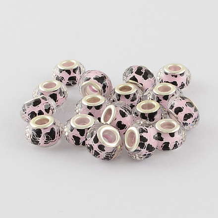 Large Hole Heart Pattern Acrylic European Beads with Silver Tone Brass Double Cores X-OPDL-R113-07B-1