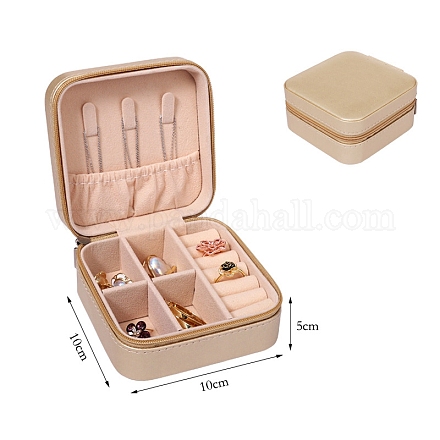 Cajas cuadradas con cremallera organizadora de joyas de cuero pu PW-WG92942-14-1