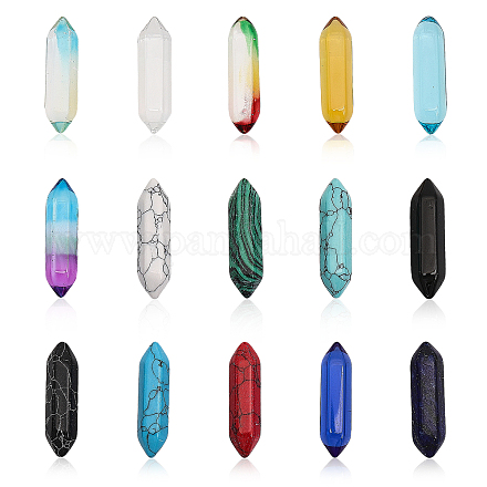 Chgcraft 30 pièces 15styles cristaux pierres ensembles hexagonaux chakra pierres bricolage perles fabrication de bijoux trouver kit pas de perles de trou pour bricolage artisanat méditation divination FIND-CA0007-81-1