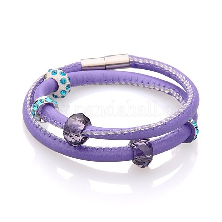 Perles en verre à double roules bracelets en cuir d'unité centrale BJEW-PJB835-3-1