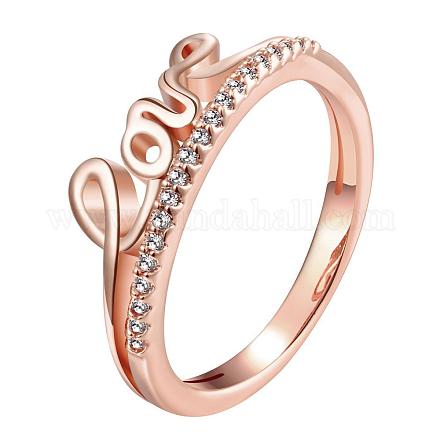Word love anillos de circonio cúbico de latón chapado en oro rosa real para mujer RJEW-BB05427-8RG-1