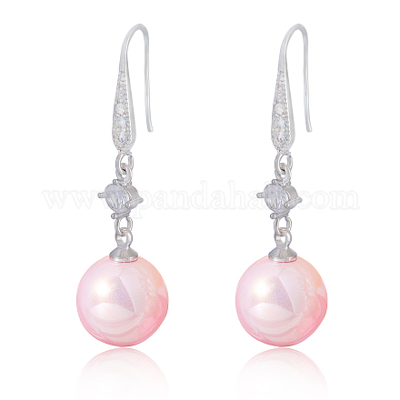 Orecchini di perle con zirconi bianchi conchiglia d'acqua dolce perla ciondola orecchini a gancio orecchini a cerchio con sfera rotonda orecchini in ottone gioielli regalo per le donne JE1097B-1