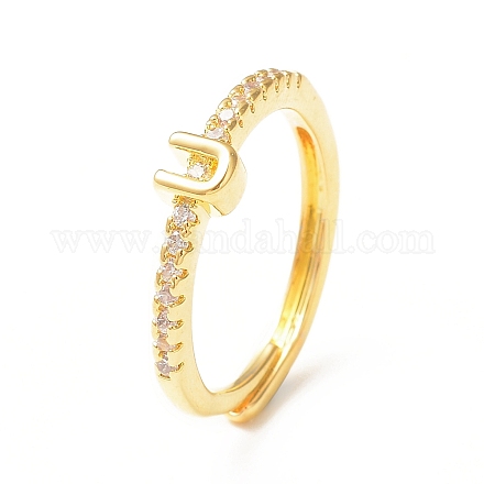 Clear Cubic Zirconia Initial Letter Adjustable Ring RJEW-C052-01G-U-1