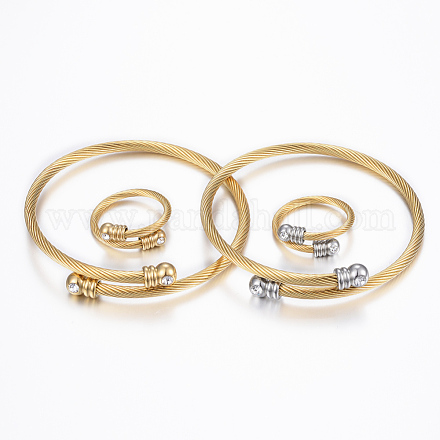 Trendy conjuntos de anillos y brazaletes de torque de 304 acero inoxidable SJEW-H073-13-1